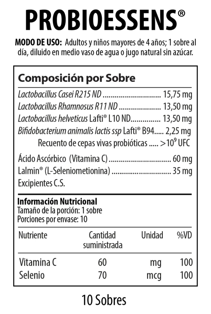 PROBIOESSENS PROBIOTICO Vitamina C y Selenio Caja x 30 Sobres Nutrabiotics - Imagen 2