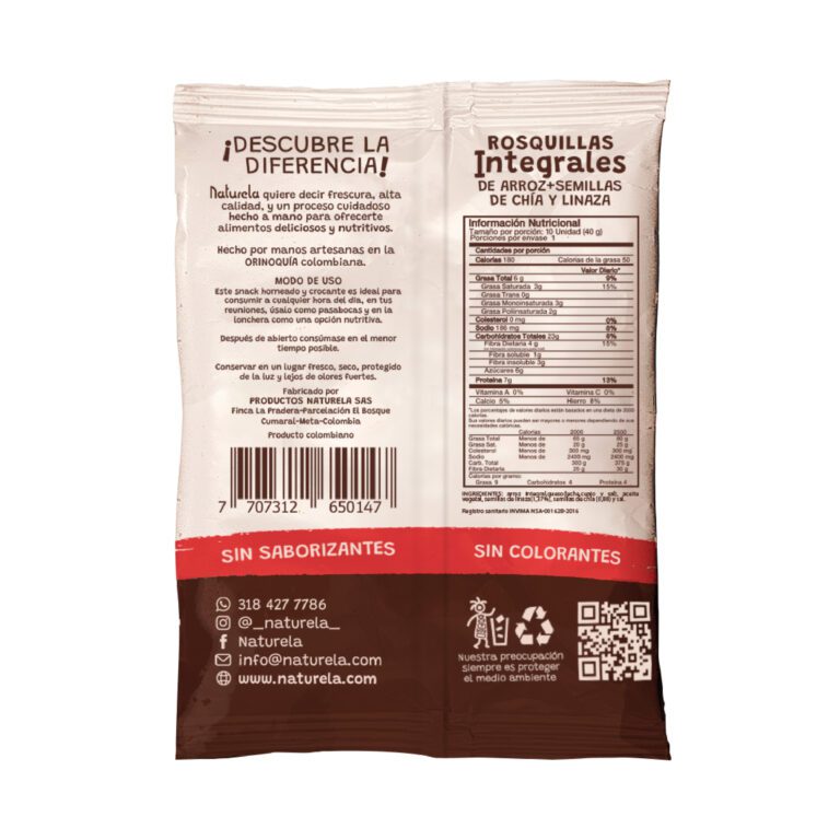 ROSQUILLA INTEGRAL ARROZ CHIA LINAZA (Paquete X 36 GR, 6 Unidades) NATURELA - Imagen 2