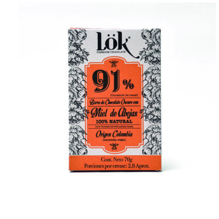 ALIMENTOS Y BEBIDAS CHOCOLATE LOK 91% CON MIEL DE ABEJAS NATURAL 70 GR CHOCOLATE