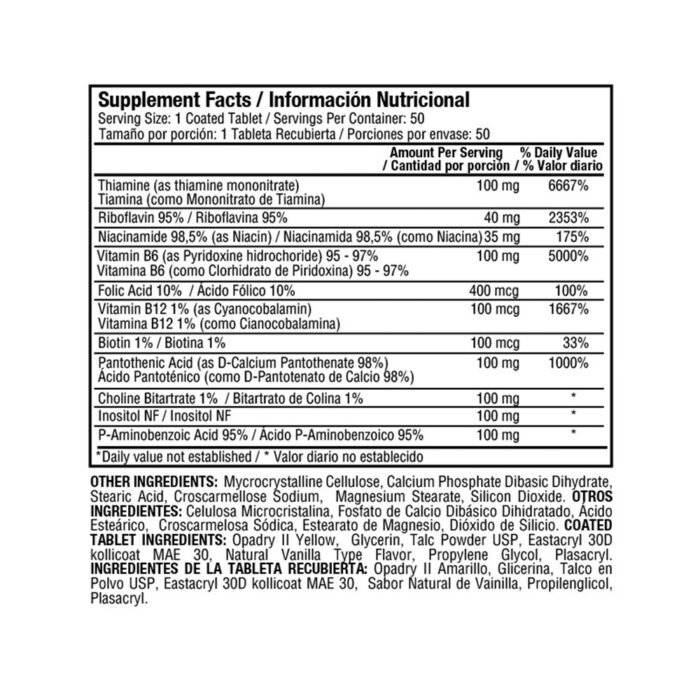 B-100 COMPLEX (Frasco x 50 tabletas) HEALTHY AMERICA - Imagen 2