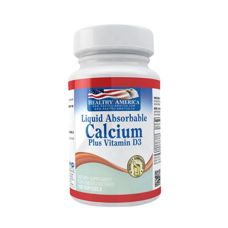 LIQUID ABSORBABLE CALCIUM 1200MG PLUS VITAMIN D3 (Frasco x 100 cap) HEALTHY AMERICA - Imagen 1