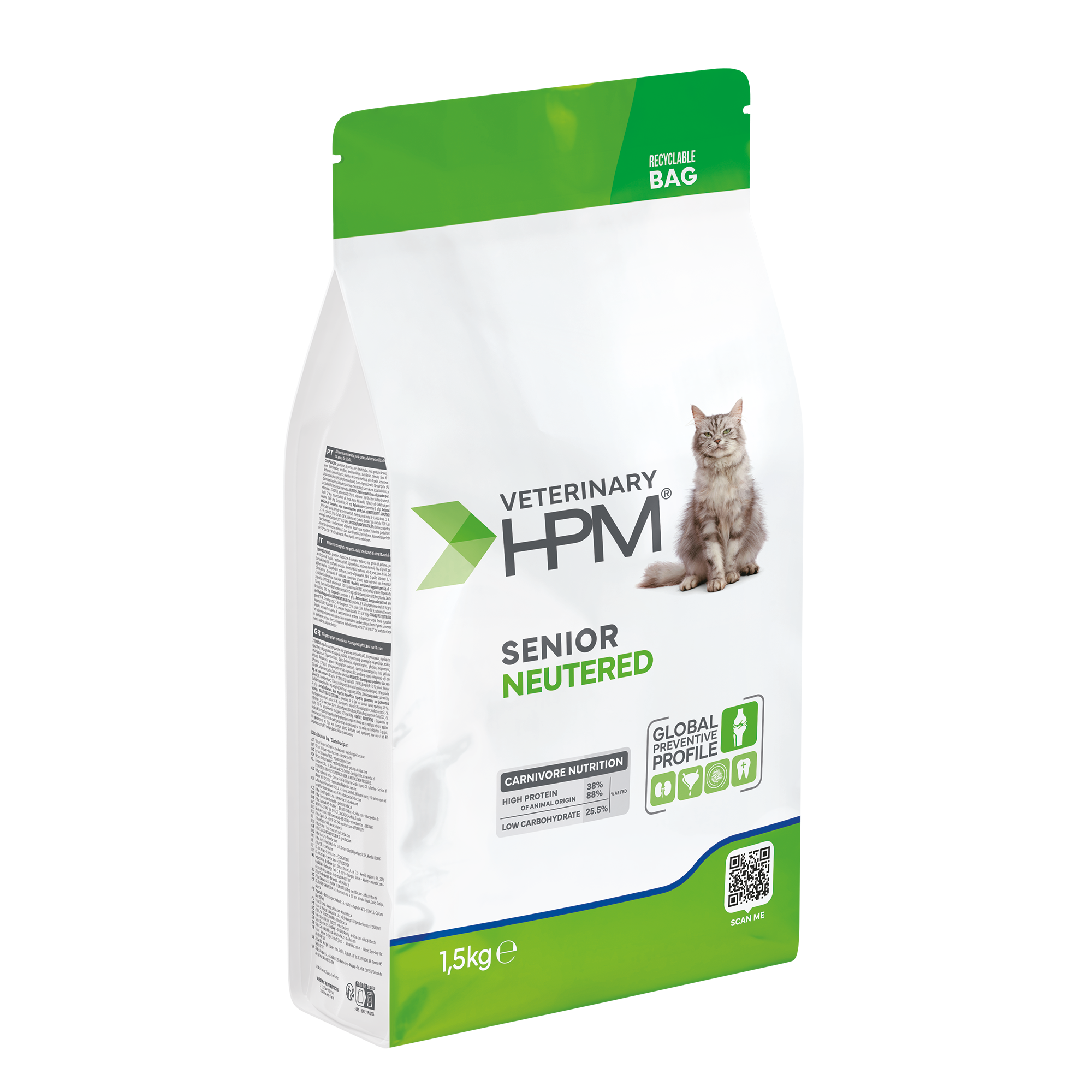 MASCOTAS VIRBAC HPM SENIOR NEUTERED CAT X 1.5 Kg HPM, ALIMENTO MASCOTAS ALIMENTOS VET GATOS