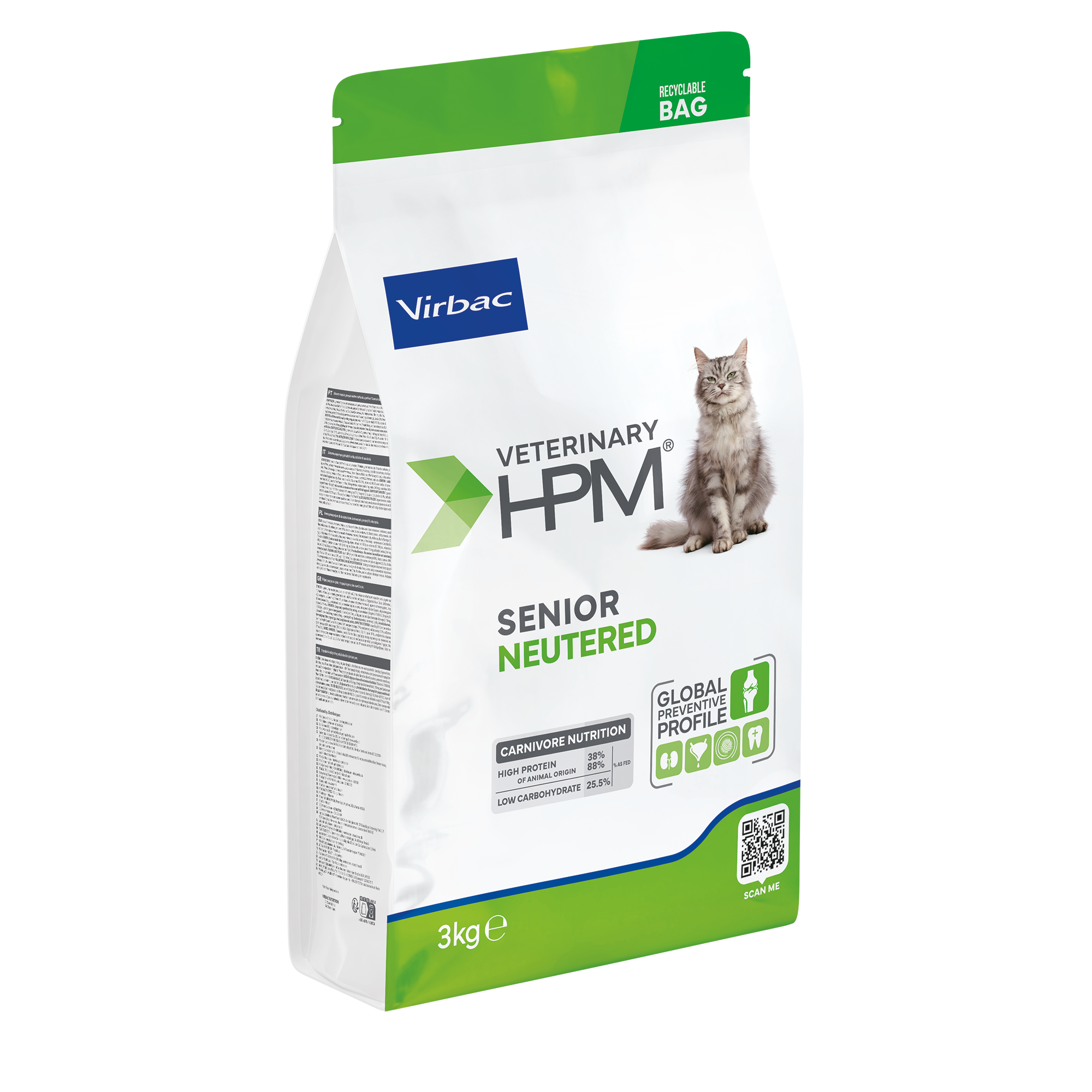 MASCOTAS VIRBAC HPM SENIOR NEUTERED CAT X 3 Kg HPM, ALIMENTO MASCOTAS ALIMENTOS VET GATOS