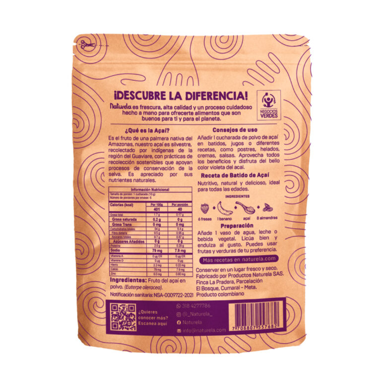 ACAI ALIMENTO POLVO (100% Natural X 60 GR) NATURELA - Imagen 2