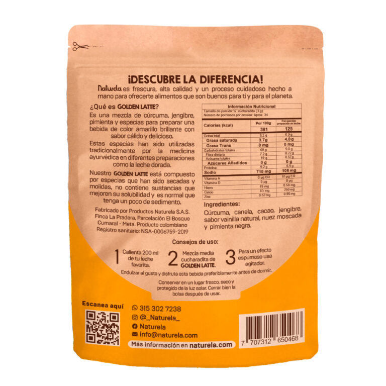 GOLDEN LATTE (Mezcla de Curcuma Y Especias X 100 GR) NATURELA - Imagen 2