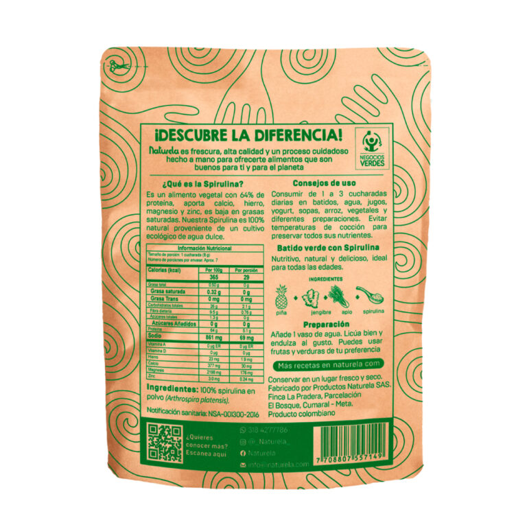 SPIRULINA EN POLVO (100% Natural X 100 GR) NATURELA - Imagen 2