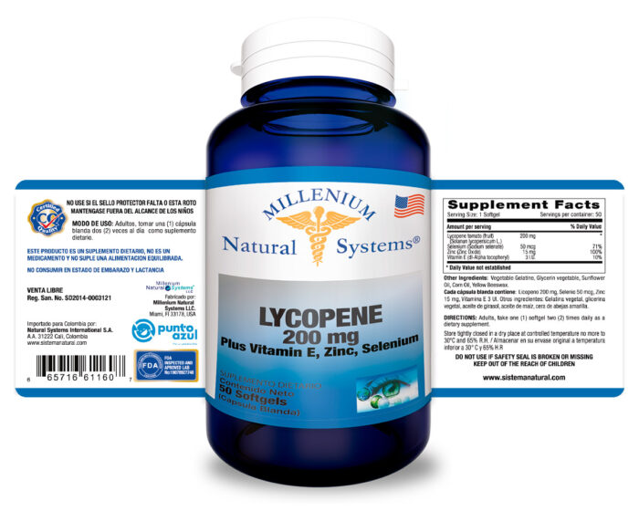 LYCOPENE 200 mg - Fraco x 50 Softgels - MNS Millenium Natural Systems - Imagen 2