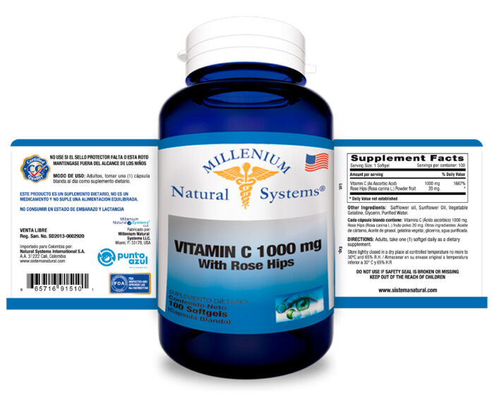 Vitamin C 1000 mg Rose Hips x 100 Softgels - Imagen 2