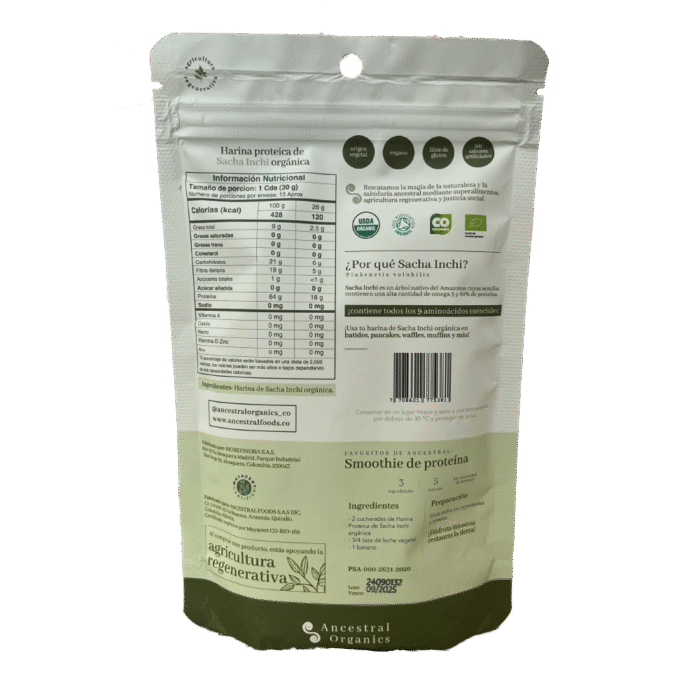 PROTEINA DE SACHA INCHI 100% ORGÁNICA EN POLVO X 200 GR, SUPLEMENTO NUTRICIONAL - ANCESTRAL ORGANICS - Imagen 2