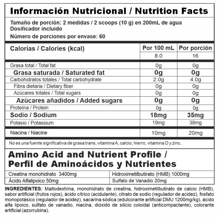 CREA STACK - Frutos Rojos Creatina Monohidratada con HMB (Envase x 1.3 lb) NUTRAMERICAN - Imagen 2