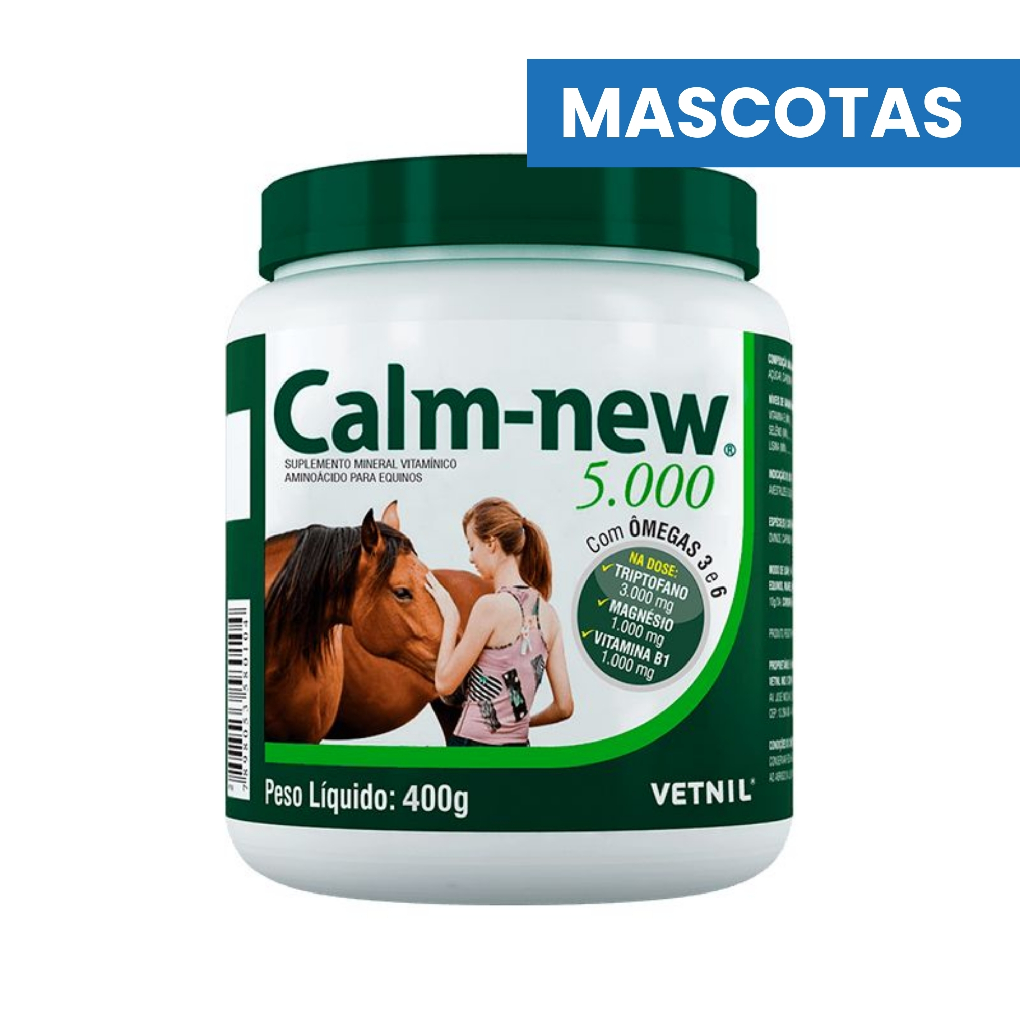 MASCOTAS CALM-NEW 5000 – Suplemento Equino x 400 grs – VETNIL – Veterinario Caballos EQUINOS CALM-NEW 5000 - Suplemento Equino x 400 grs - VETNIL - Veterinario Caballos - Imagen 1