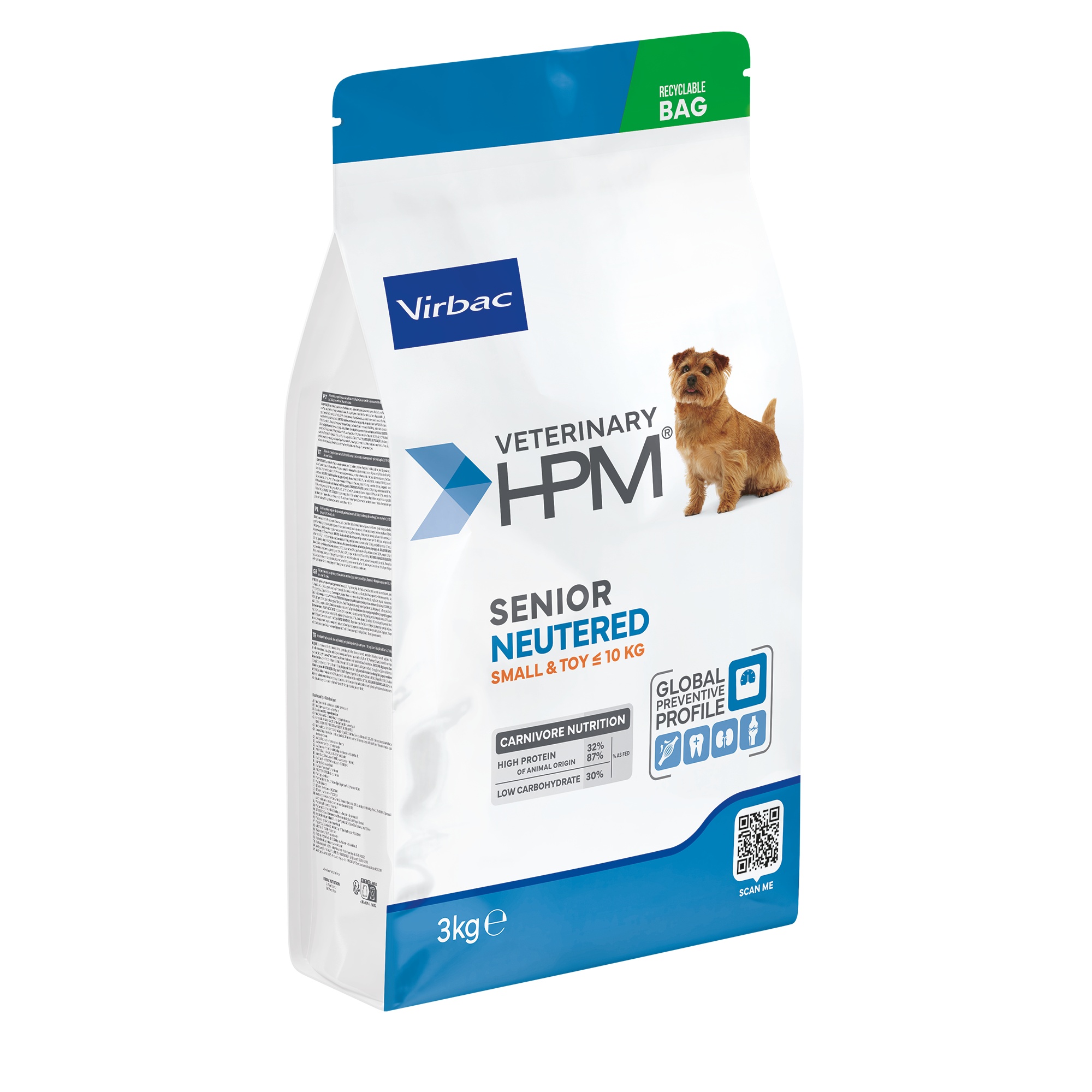 MASCOTAS VIRBAC HPM SENIOR NEUTERED DOG SMALL & TOY x 3 KG – Alimento Mascotas ALIMENTOS VET PERROS