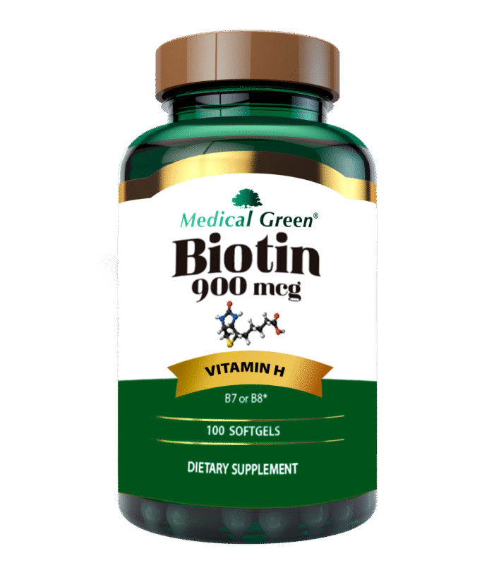 BIOTIN 900meg Vitamina H (B8) para Salud del Cabello y Piel (Envase x 100 cap) MEDICAL GREEN - Imagen 1