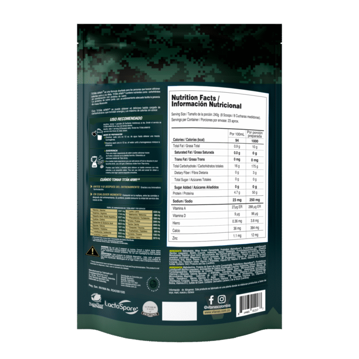 TITAN ARMY - Proteina Hipercalorica x 12 lbs Vainilla VITANAS - Imagen 2