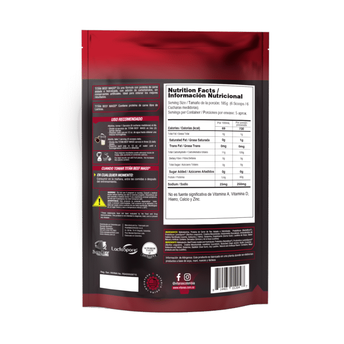 TITAN BEEF MASS - Proteina x 2 lbs Vainilla VITANAS - Imagen 2