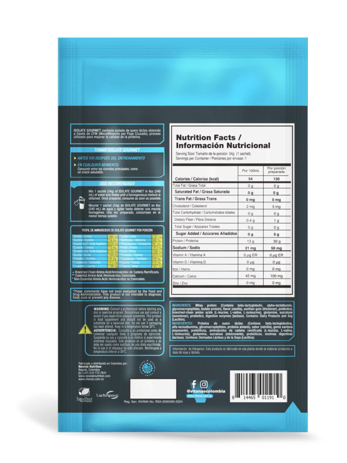 ISOLATE GOURMET - Proteina x 5 Sachet x 30g Vainilla VITANAS - Imagen 2