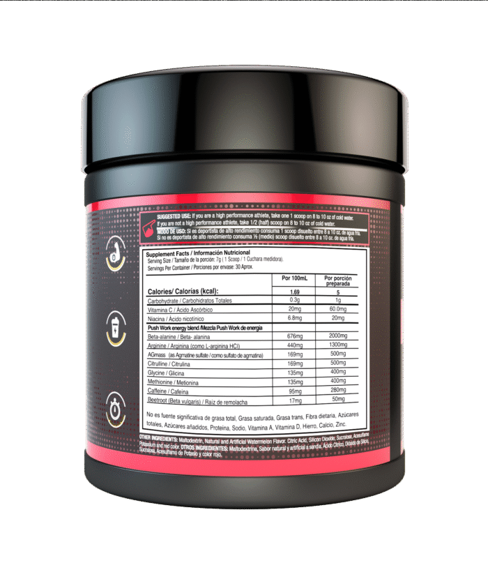 PUSH W x 30 Servicios Pre entrenamiento Sabor Sandia VITANAS NEWLAB NUTRITION - Imagen 2