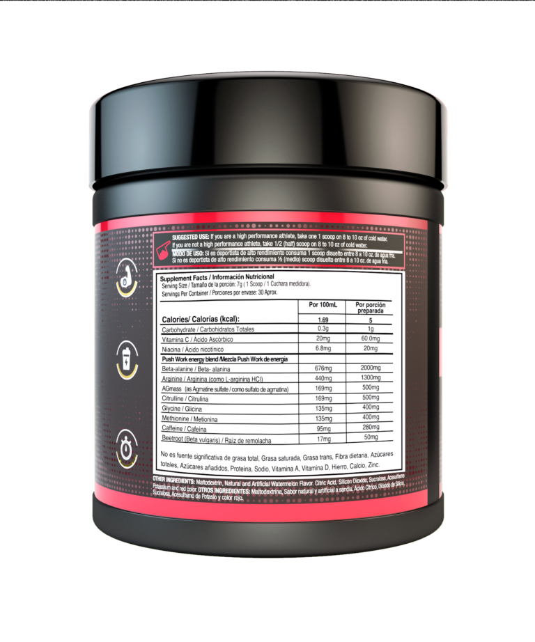 PUSH W x 30 Servicios Pre entrenamiento Sabor Sandia VITANAS NEWLAB NUTRITION - Imagen 2