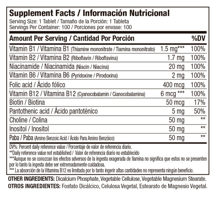 B-COMPLEX Vitamina B Apoyo Energetico y Metabolico (Envase x 100 tabletas) MEDICAL GREEN - Imagen 3