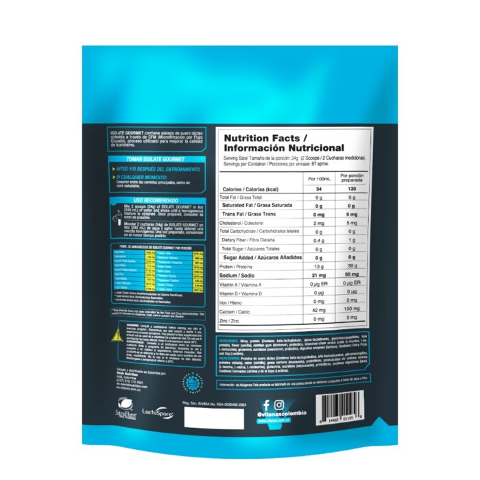 ISOLATE GOURMET - Proteina x 5 lbs Vainilla VITANAS - Imagen 2