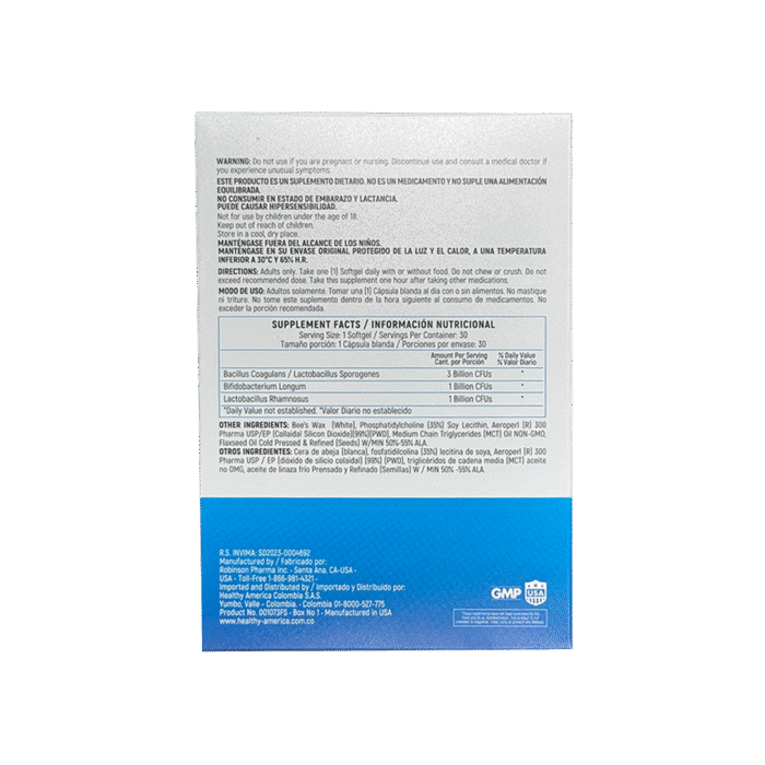 SPOROGENEX WITH BACILLUS COAGULANS (Caja x 30 cap) HEALTHY AMERICA - Imagen 3