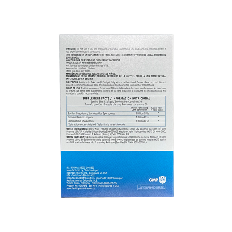 SPOROGENEX WITH BACILLUS COAGULANS (Caja x 30 cap) HEALTHY AMERICA - Imagen 3