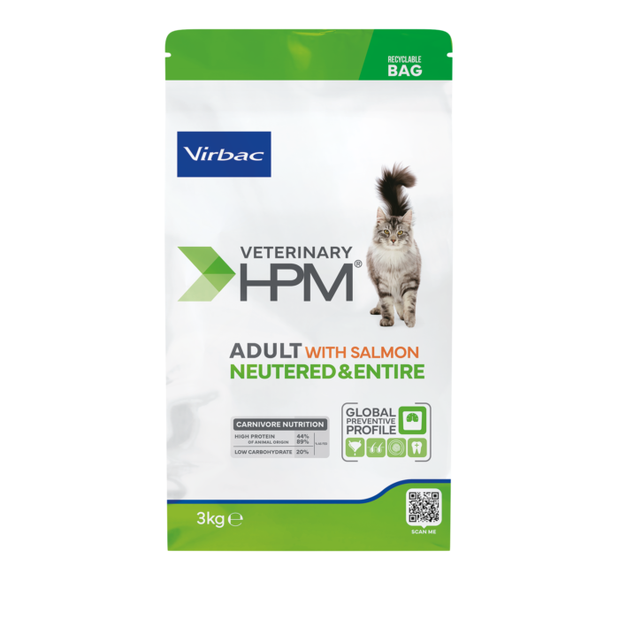 VIRBAC HPM ADULT WITH SALMON NEUTERED & ENTIRE CAT x 3kg MASCOTAS - Imagen 2