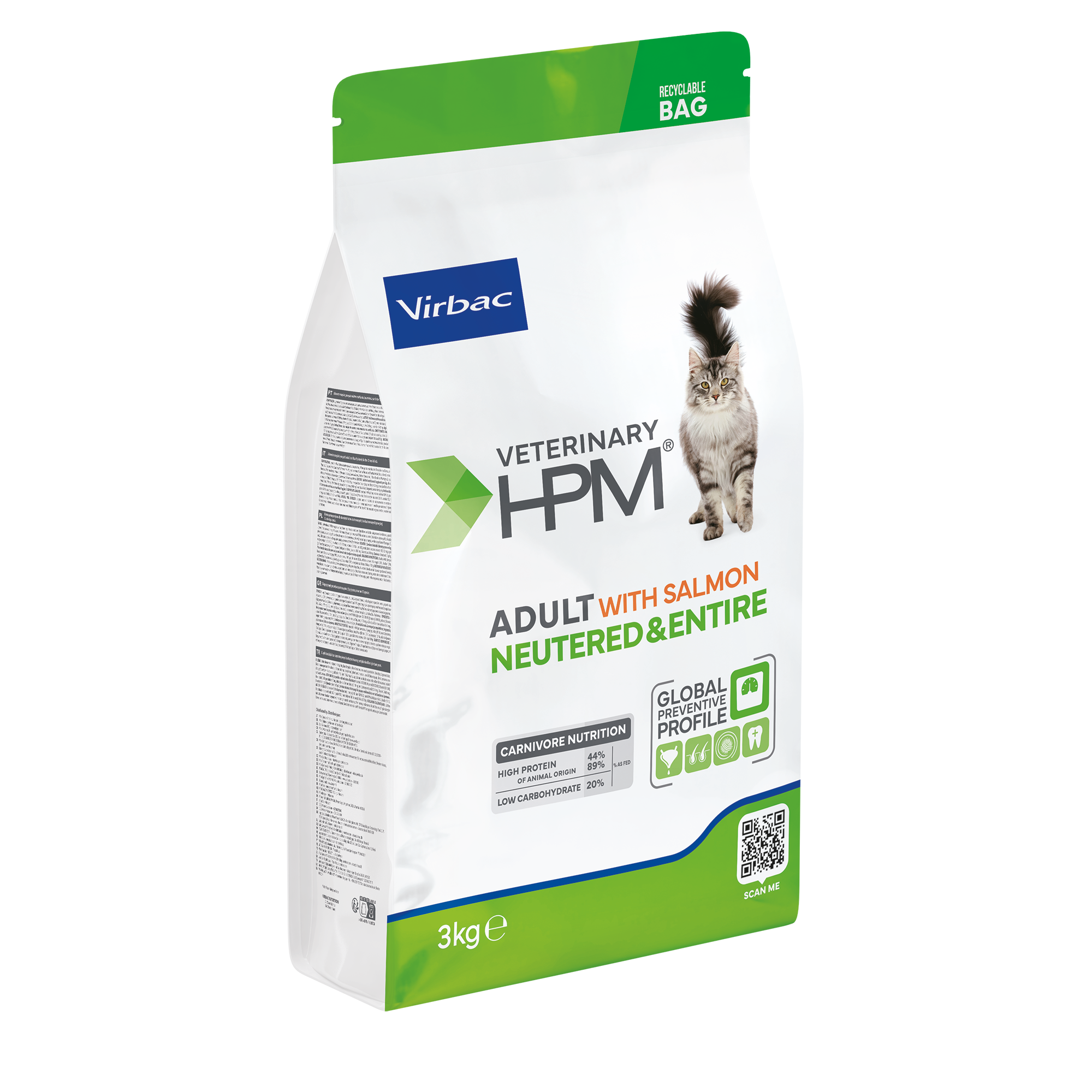 MASCOTAS VIRBAC HPM ADULT WITH SALMON NEUTERED & ENTIRE CAT x 3kg MASCOTAS ALIMENTOS VET GATOS