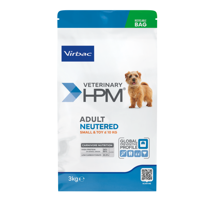 VIRBAC HPM ADULT NEUTERED DOG SMALL & TOY - Control de Peso y Salud Dental - 3 kg - Imagen 2