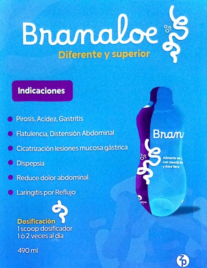 BRANALOE – Apoya Salud Digestiva y Manejo de Reflujo Gastroesofágico – ZAC PHARMA – Botella x 490 mL - Imagen 2