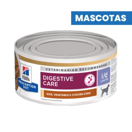 MASCOTAS HILL’S Prescription Diet – PACK x 6 unidades – I/D Low Fat DIGESTIVE CARE – Estofado Humedo de Pollo y Vegetales – Cuidado Digestivo Bajo en Grasa, Mejora la Digestion y la Flora Intestinal – 5.5OZ ALIMENTO EN LATA VET