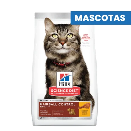 HILL'S SCIENCE DIET ADULT 7+ HAIRBALL CONTROL - Control de Bolas de Pelo para Gatos Senior - DRY FOOD - Fibra Natural, Piel sana, Antioxidantes, Proteina de Alta Calidad - 1.58kg