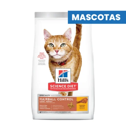 HILL'S SCIENCE DIET ADULT HAIRBALL CONTROL LIGHT - Control de Bolas de Pelo y Control de Peso - DRY FOOD - Fibra Natural, Bajas Calorias, Musculos Magros - 3.2kg
