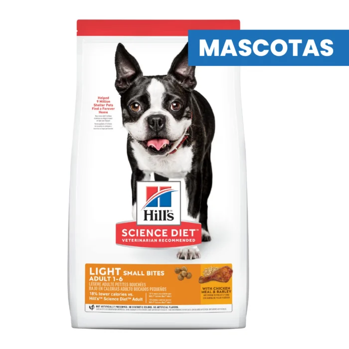HILL'S SCIENCE DIET ADULT LIGHT SMALL BITES - Bajo en calorias para razas pequeñas - CHICKEN & RICE RECIPE - Glucosamina, omega 6, masculo magro, bocado pequeño - 2.26kg - Imagen 1