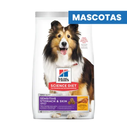 HILL'S SCIENCE DIET ADULT SENSITIVE SKIN & STOMACH - Alivio digestivo y cuidado de la piel - CHICKEN & BARLEY RECIPE - Vitamina E, antioxidantes, facil digestion - 1.81kg