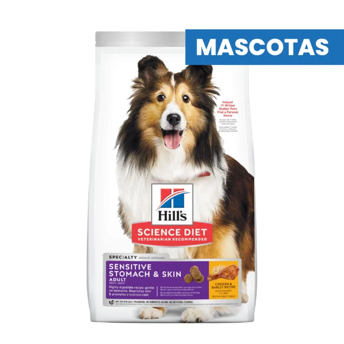 HILL'S SCIENCE DIET ADULT SENSITIVE SKIN & STOMACH - Alivio digestivo y cuidado de la piel - CHICKEN & BARLEY RECIPE - Vitamina E, antioxidantes, facil digestion - 1.81kg - Imagen 1