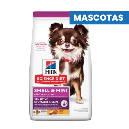 HILL'S SCIENCE DIET SMALL & MINI SENSITIVE STOMACH & SKIN - Suave para estomago y piel - CHICKEN RECIPE - Pelaje brillante, facil digestion, ideal razas pequeñas - 1.81kg
