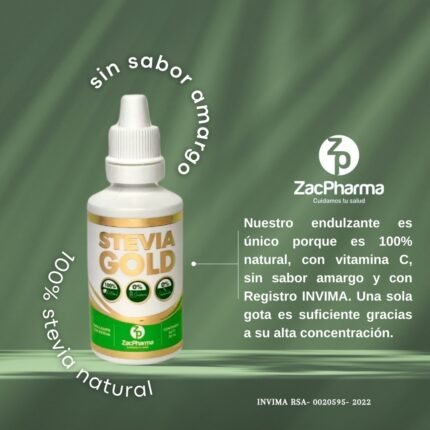STEVIA GOLD – Endulzante liquido con vitamina C sin calorias – ZAC PHARMA – Gotero x 30 mL