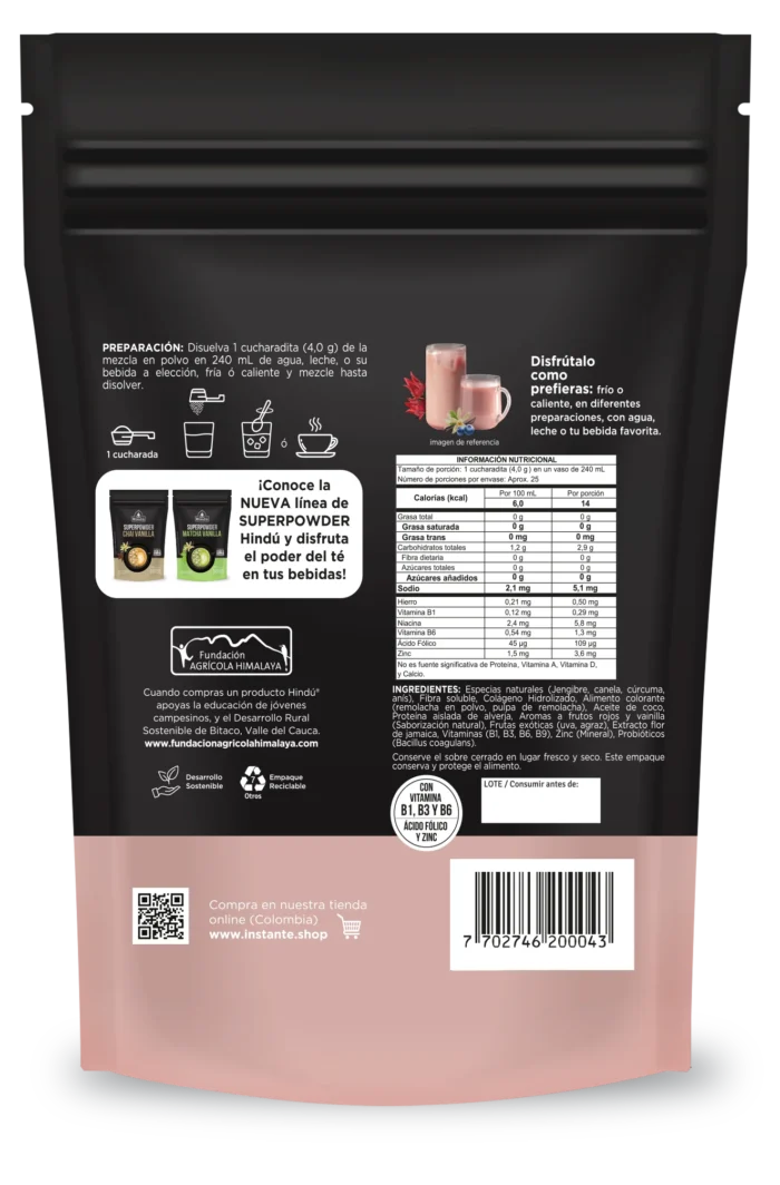 Superpowder Pink Boost -  Mezcla en Polvo de Té frutal - Hindú - 100 g - Imagen 2