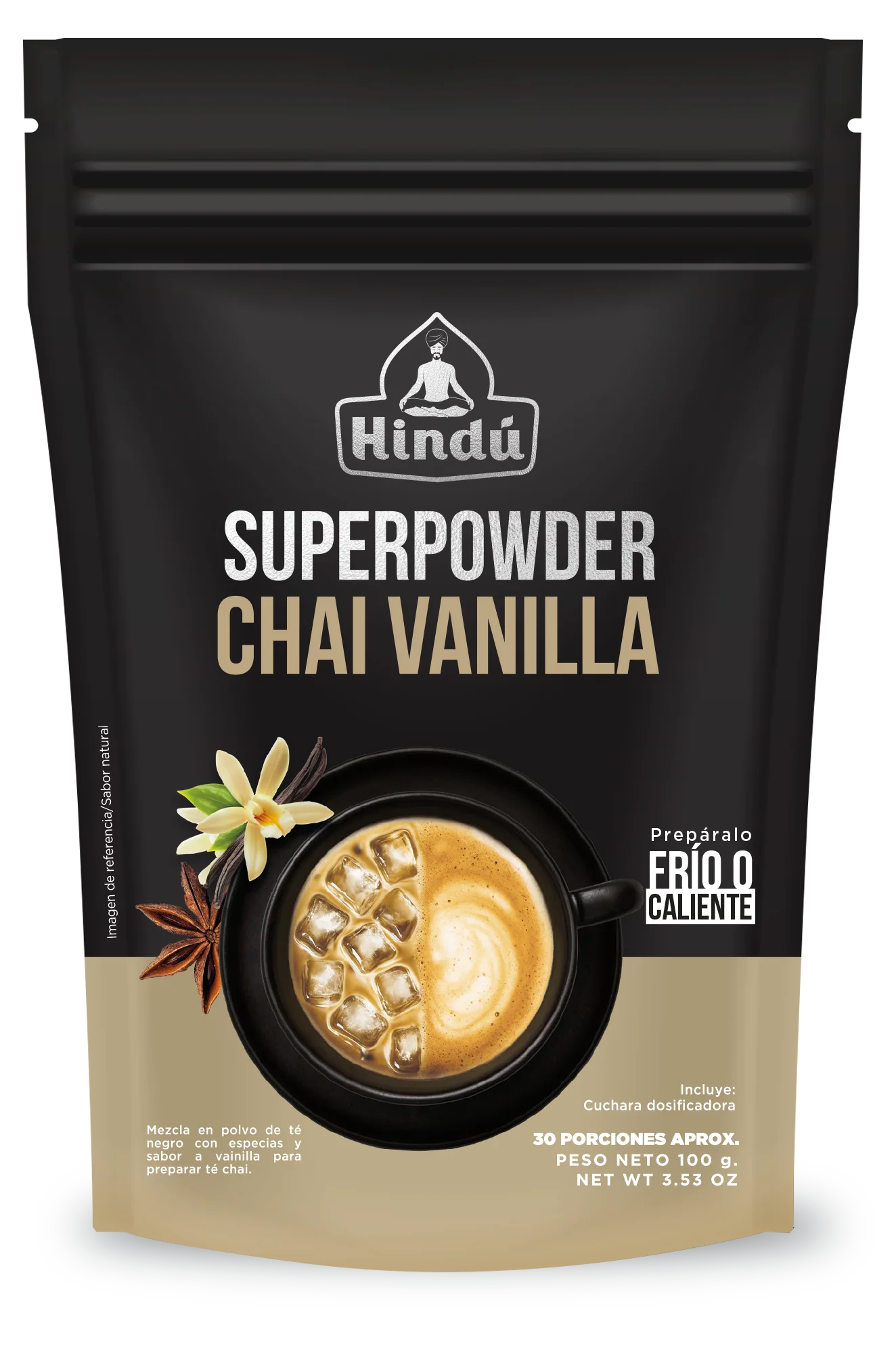 ALIMENTOS Y BEBIDAS Superpowder Chai Vanilla – Mezcla en Polvo de Té Negro con Especias y Sabor a Vainilla – Hindú – 100 g CHÍA