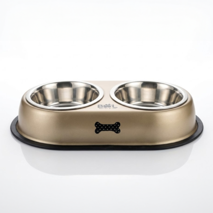 MASCOTAS COMEDERO DOBLE DINER CON HUESO 16,5CM – COMEDERO MASCOTAS – BOOL BOOL