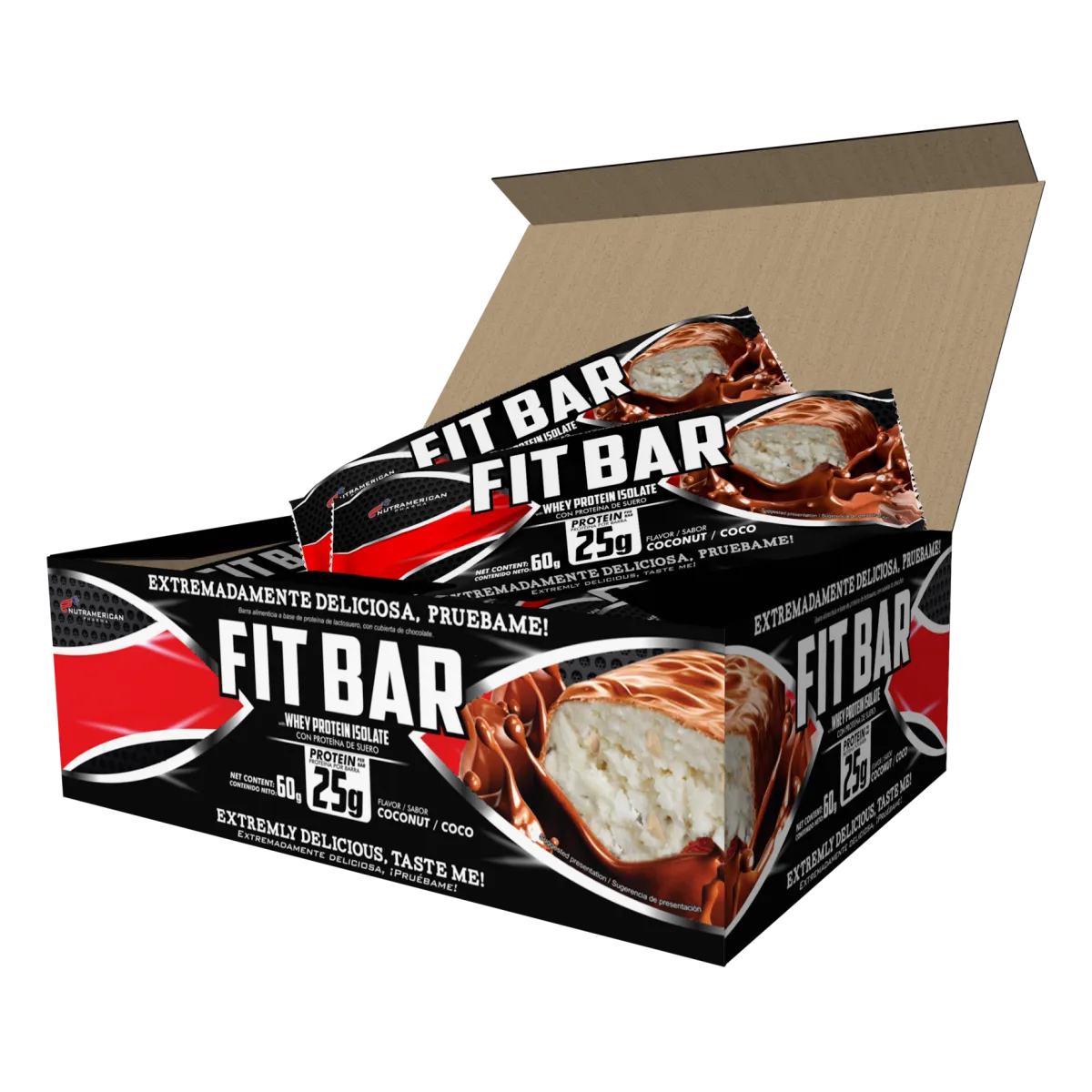 SPORTS FITBAR Coco Barra de Proteina (Caja x 12 Unidades) NUTRAMERICAN BARRA DE PROTEINA