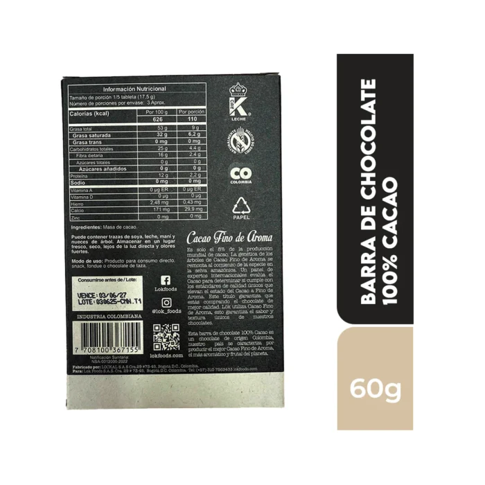 CHOCOLATE LÖK 100% 60 GR - Imagen 2